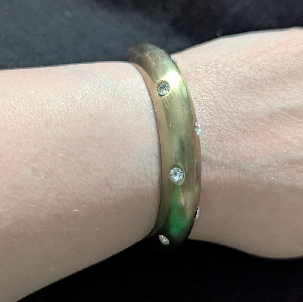 Gold Tone Clear Rhinestone Hinged Cuff Bangle Statement Bracelet